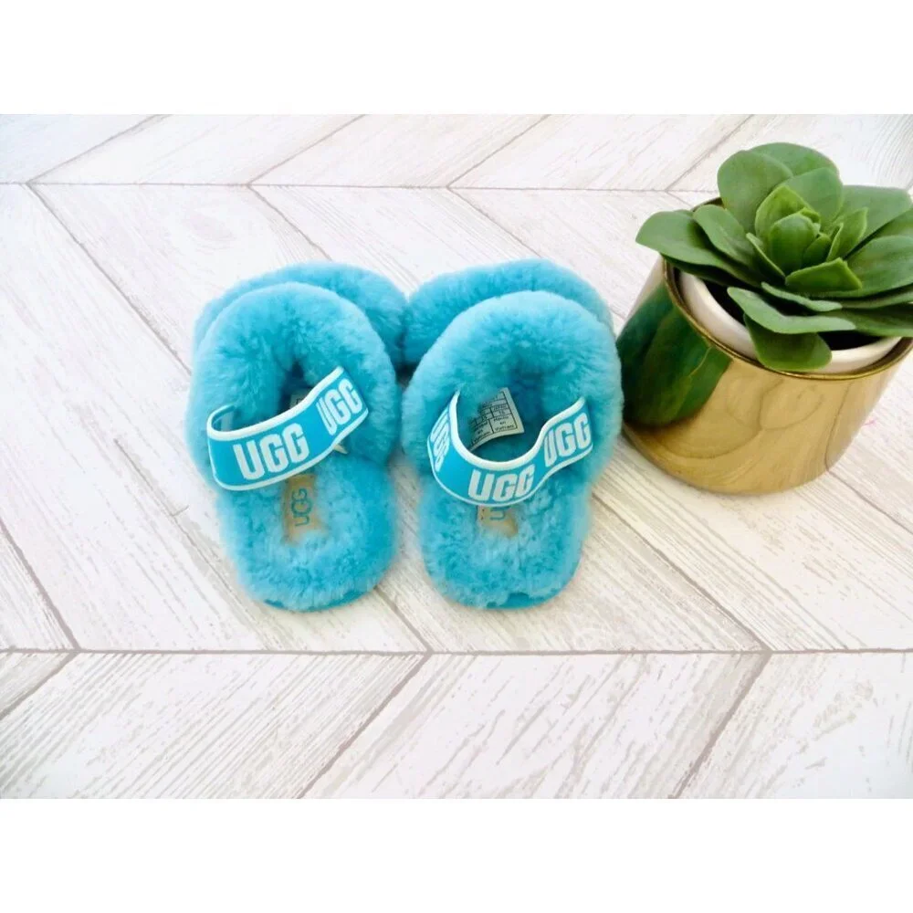 NEW! UGG Fluff Yeah Slide Sheepskin Slippers Water Blue Toddler SZ 8